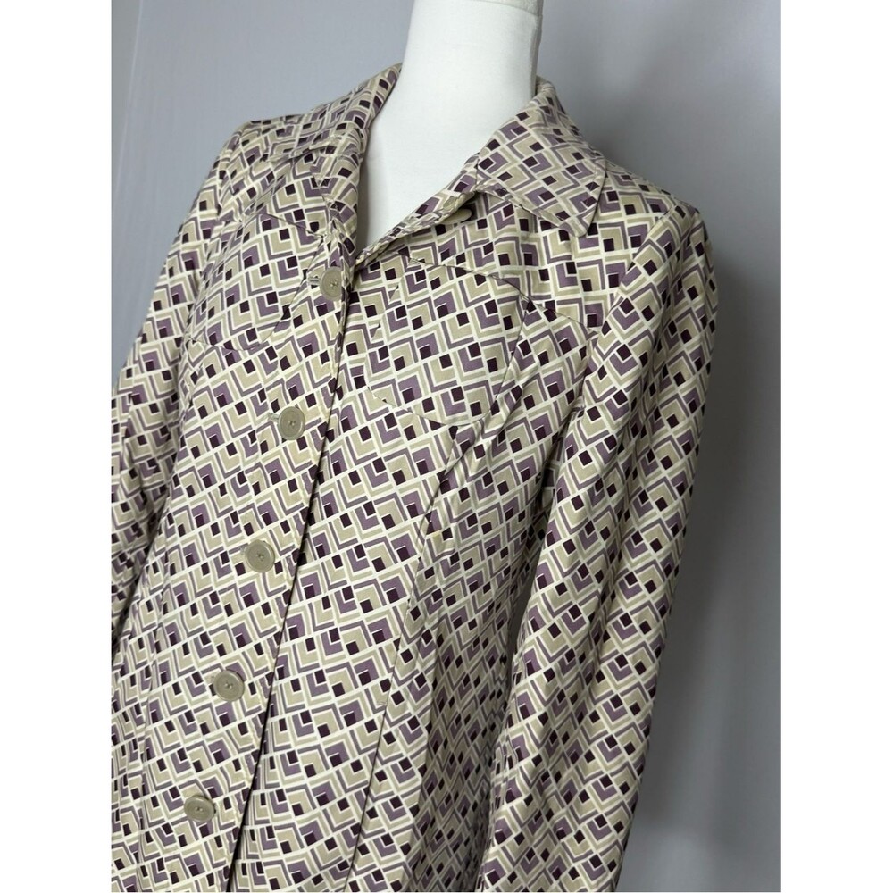 Ann Taylor LOFT Geometric Pattern Long Button Front Coat in Cream and Purple